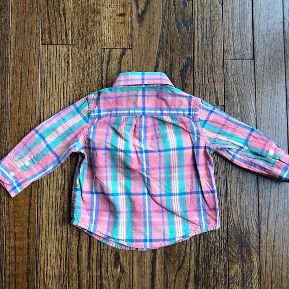 *EUC* Janie and Jack Boys 3-6M Pink/Orange Plaid 100% Cotton Button-Down Shirt - Picture 7 of 8